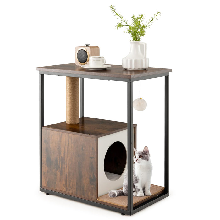 Cat Furniture End Table, Cat House for Indoor Cats w/Scratching Post