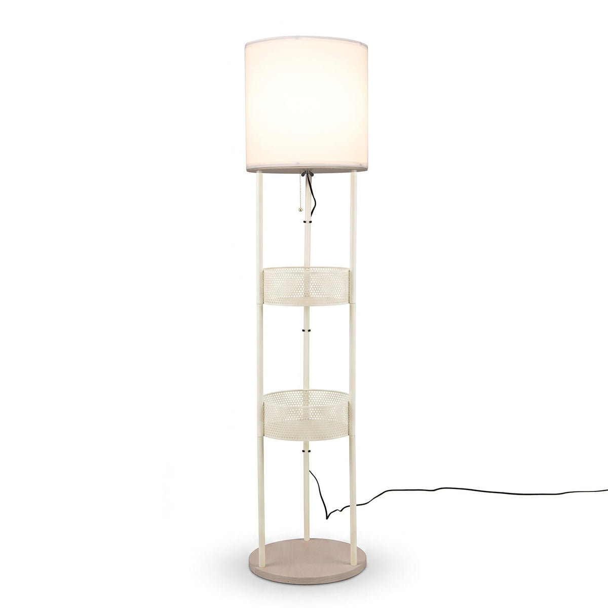 Modern Floor Lamp with 3-Tier Shelves and Pull Chain Switch