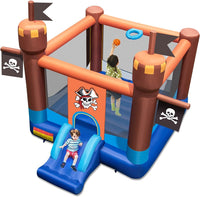 Inflatable Bounce House, Pirate Ship Themed Kids Inflatable Castle w/Large Jumping Area