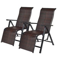 Giantex 2Pcs Folding Reclining Rattan Chair, Portable Chaise Lounge Chair w/ Adjustable Positions