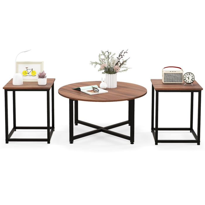 Round Coffee Table and 2PCS Square End Tables with Heavy-Duty Metal Frame