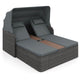 Rattan Double Daybed, Outdoor Chaise Lounge Loveseat w/Retractable Sunshade