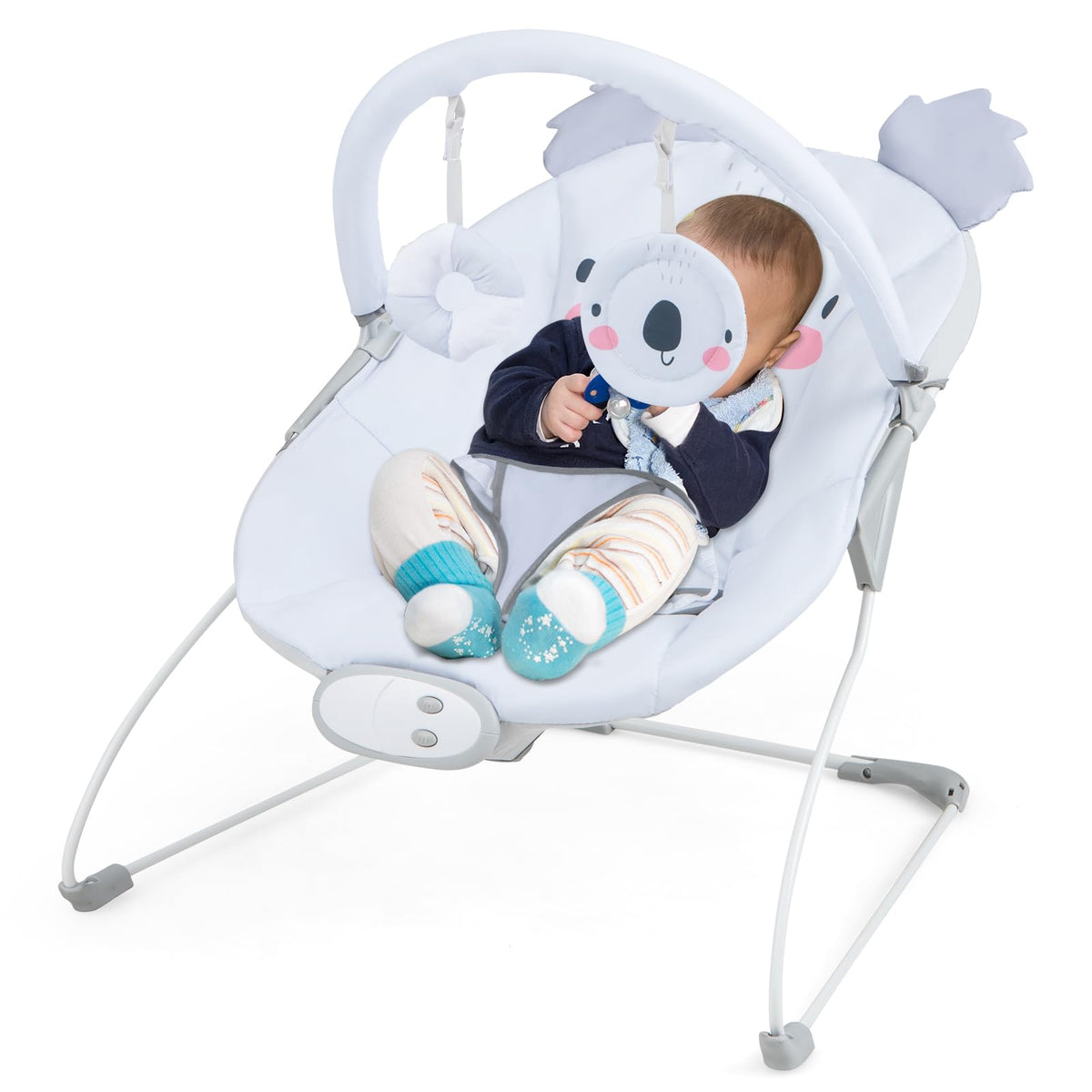 Portable Baby Bouncer, Infant Rocker Seat w/Detachable Toy Bar, Machine Washable Cover, Music & Vibration