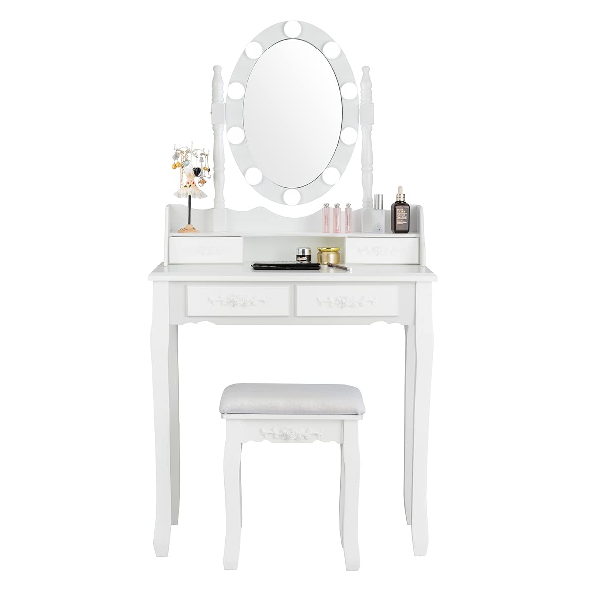 Dressing Table Stool Set, LED Vanity Makeup Table Desk