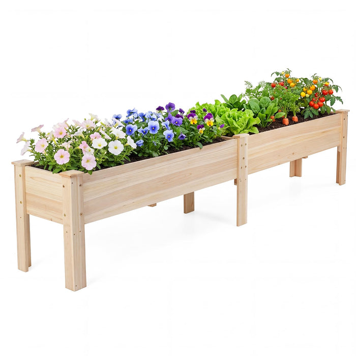 240 x 44 CM Fir Wood Raised Garden Bed with Legs, Drainage Holes for Vegetables Flowers Herbs