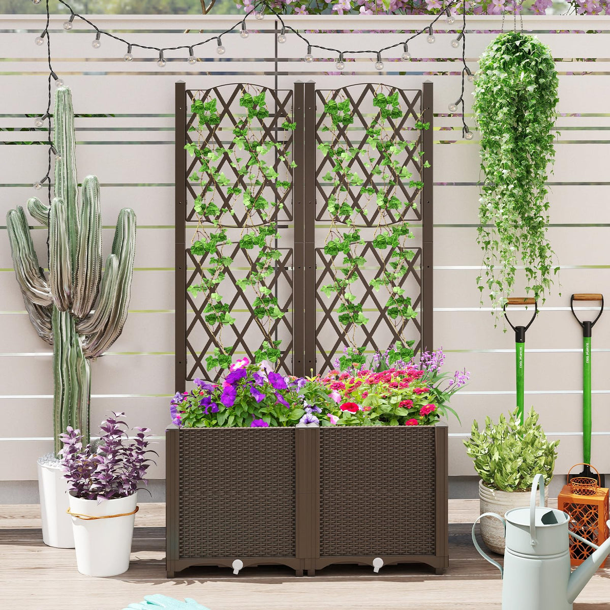 Elevated Planter Box with Trellis for Patio Balcony Vertical Garden