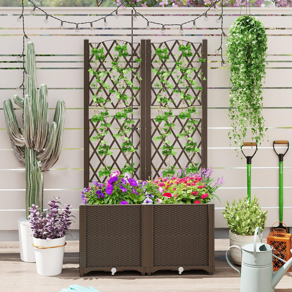 Elevated Planter Box with Trellis for Patio Balcony Vertical Garden