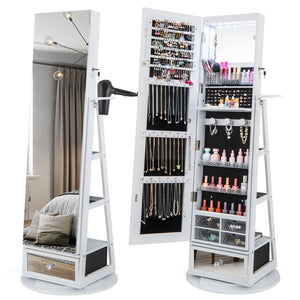 Giantex 360° Swivel Jewelry Cabinet w/Full-Length Mirror