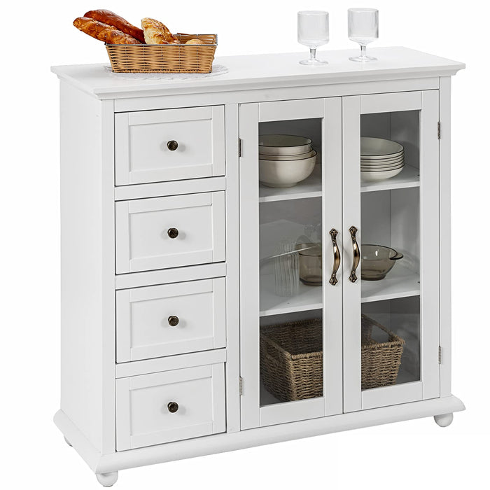 Giantex Buffet Sideboard, Kitchen Storage Cabinet w/ Clear Glass Doors, Dining Storage Sever (White)