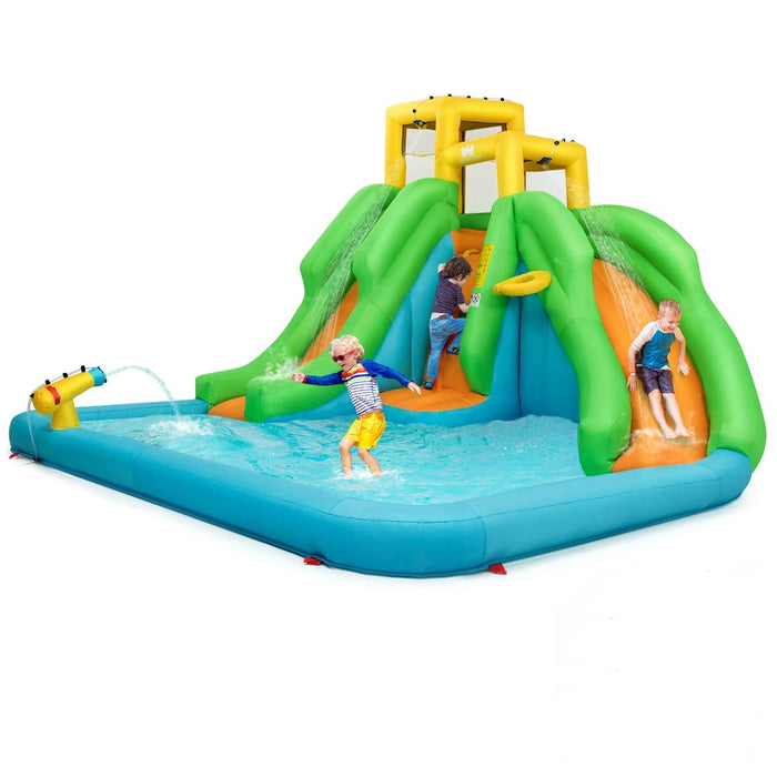 Inflatable Water Slide, 6 in 1 Inflatable Castle Water Park w/Climbing Wall