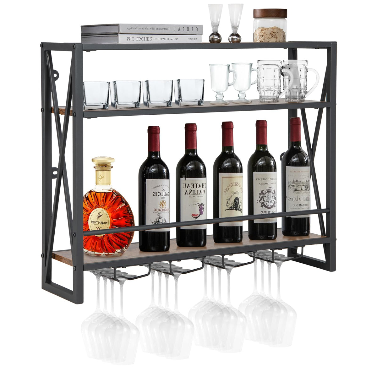 Industrial Wall Mounted Wine Rack, 3 Tiers Metal Hanging Wine Shelf