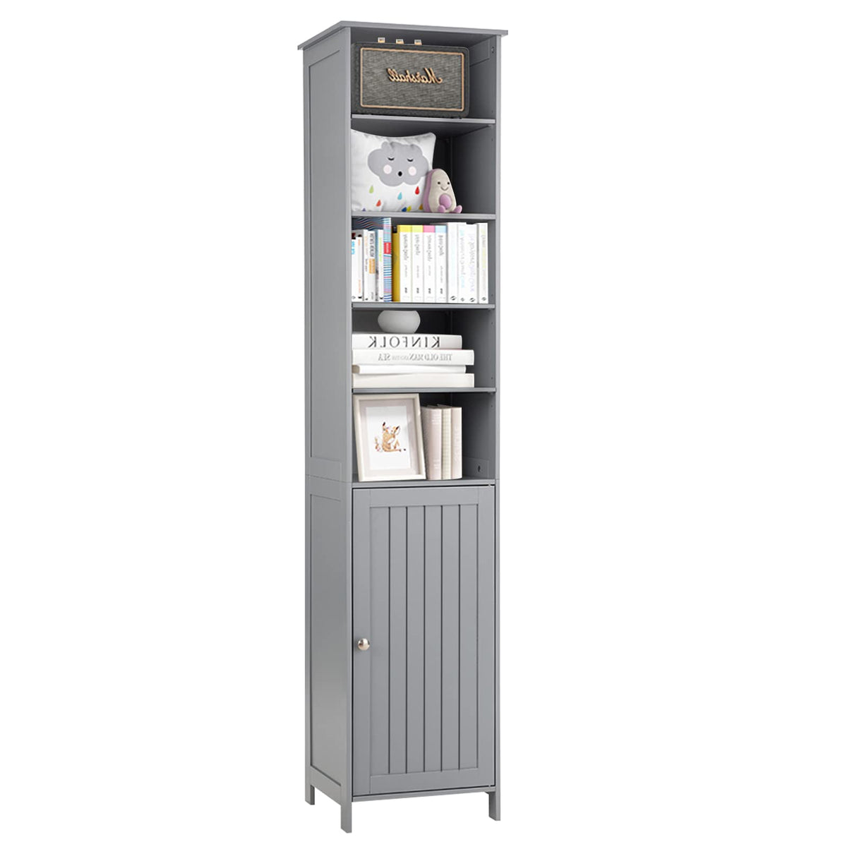 Giantex 182cm Bathroom Storage Cabinet, Wooden Bathroom, Freestanding Narrow Storage Cabinet