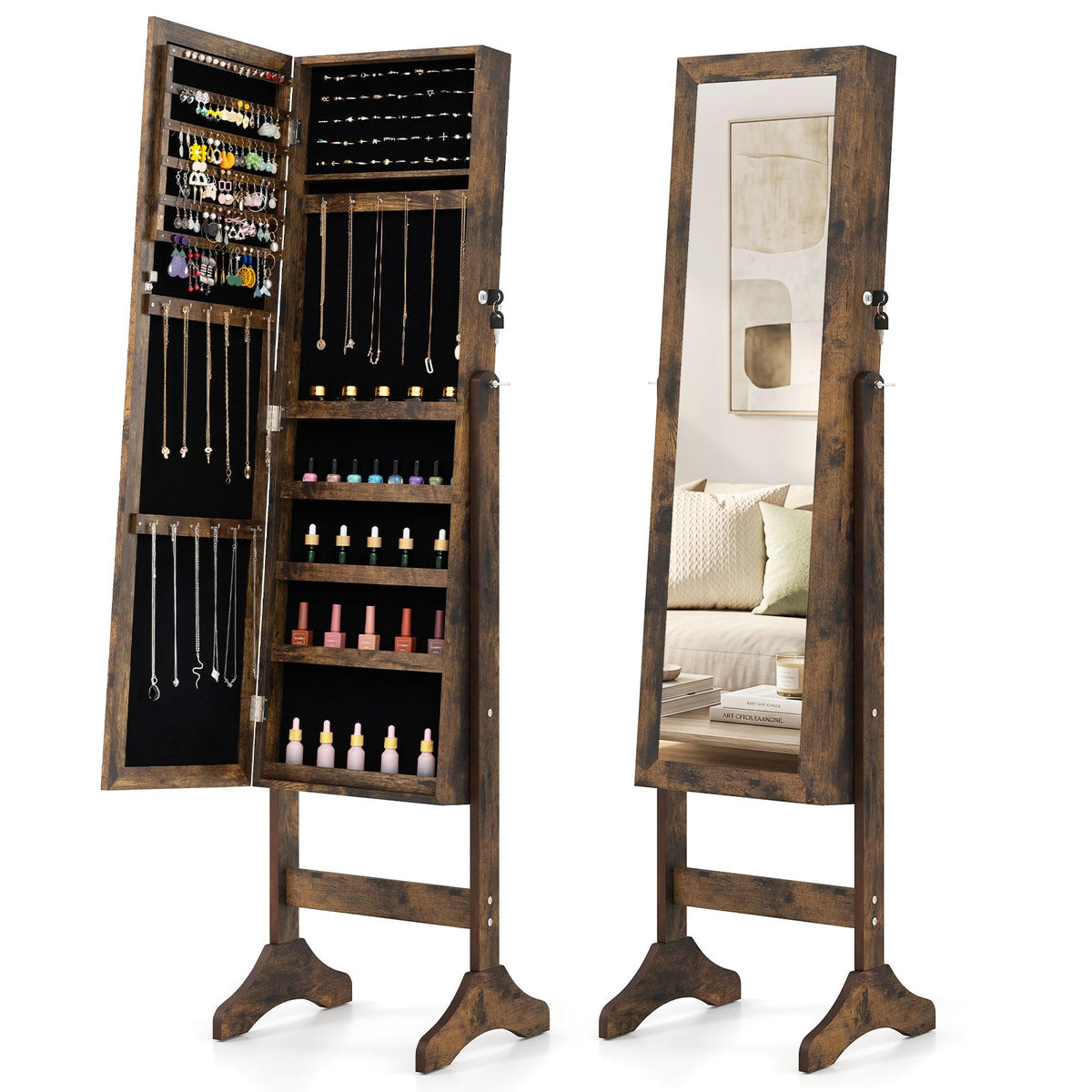 Giantex Freestanding Jewelry Armoire Cabinet w/Full Length Mirror