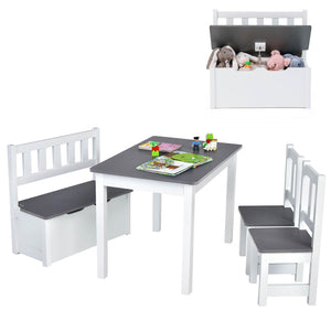 4-Piece Kids Table and Chair Set, Wood Activity Table with Toy Storage Bench