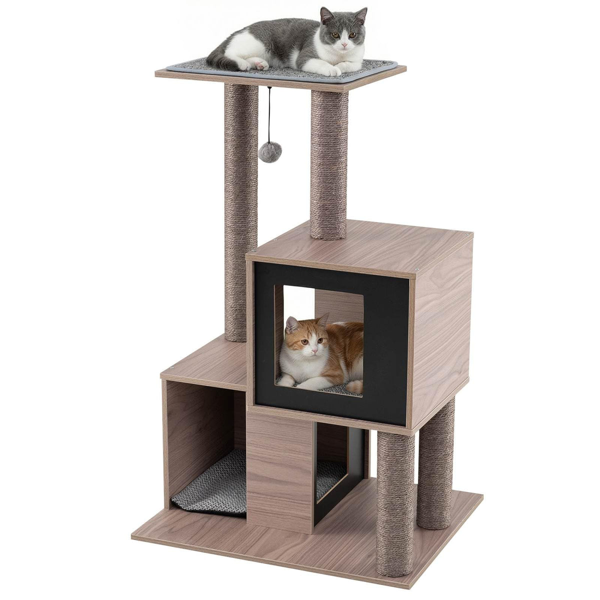 Modern Cat Tree with Sisal Scratching Posts and Removable Cushions