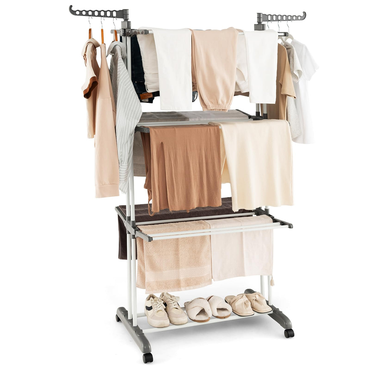 Giantex 4-Tier Clothes Drying Rack, Folding Clothes Horse Stand with Rotatable Side Wings