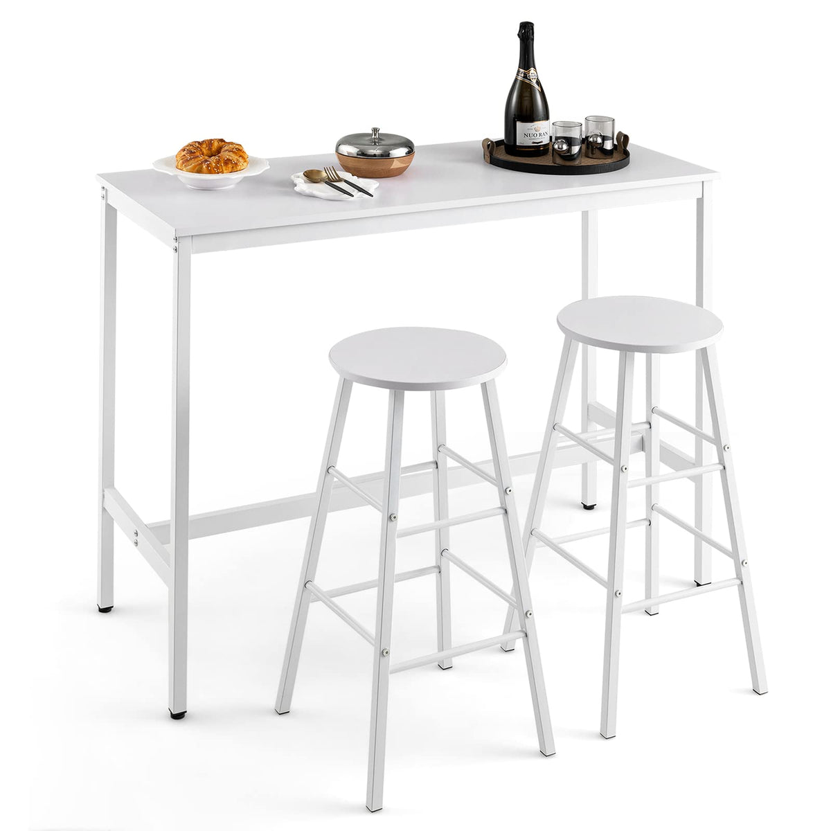 Giantex 3-Piece Bar Table Set for 2, Counter Height Table with 2 Round Stools & Space Saving Design