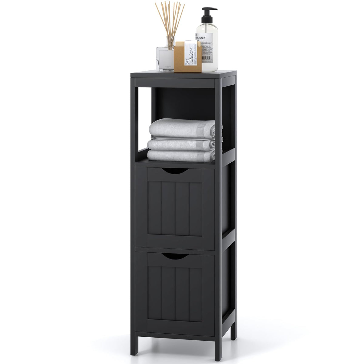 Giantex Bathroom Floor Cabinet, Wooden Storage Cabinet with 2 Removable Drawers