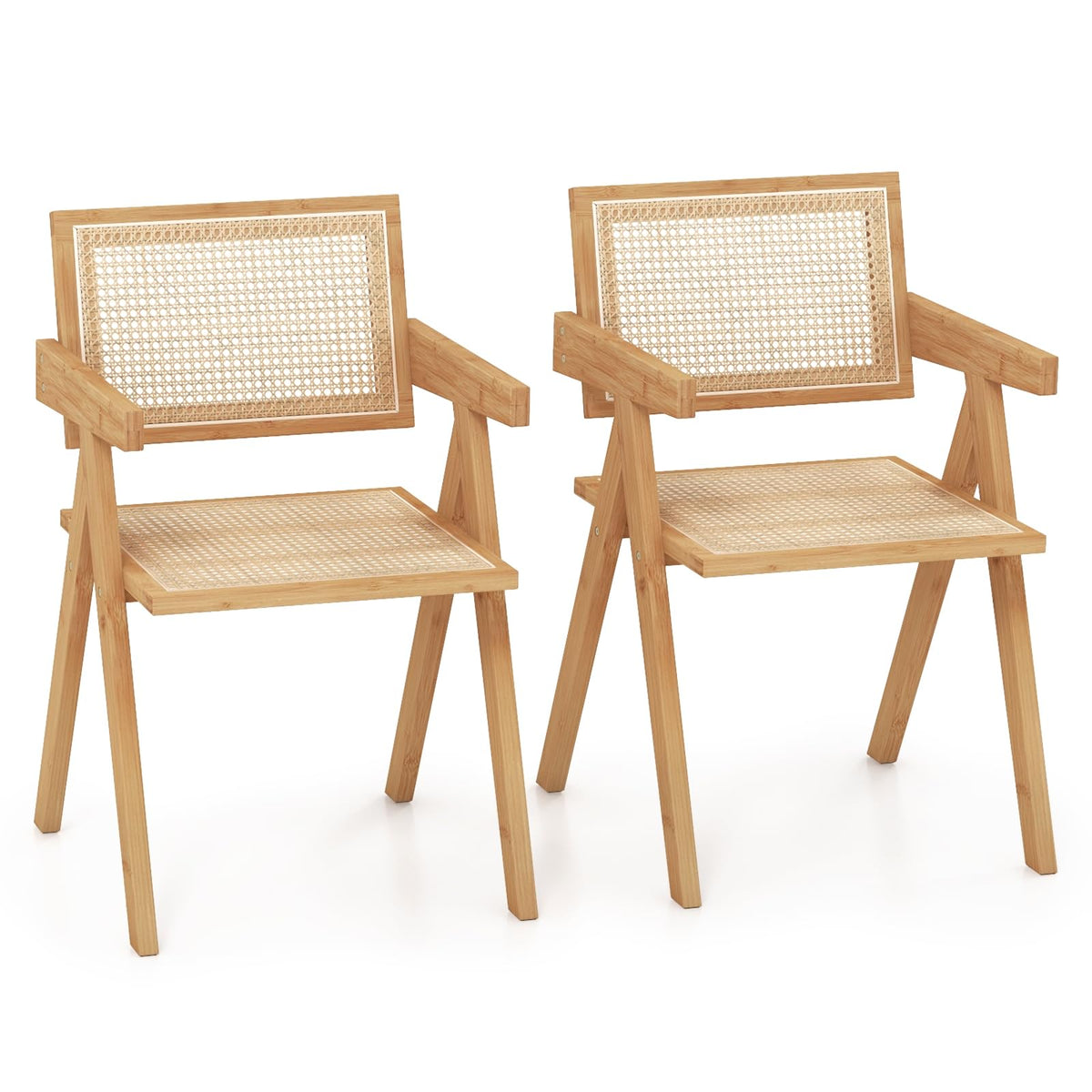 Giantex Rattan Accent Chairs Set of 2, Mid Century Modern Dining Chairs with Natural Bamboo Frame