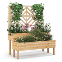 Giantex 2-Tier Raised Garden Bed w/Trellis, Wooden Elevated Planter Box w/Legs