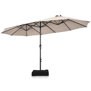 15FT Double-Sided Patio Umbrella, Ultra-Large Twin Garden Umbrella w/ 12-Rib Structure & Hand-Crank System