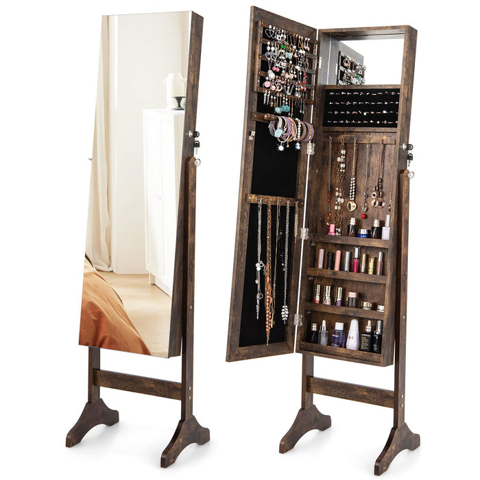 Giantex Mirror Jewelry Cabinet w/ Full Length Mirror, Jewelry Makeup Storage Cabinet w/ Lockable Door