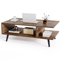 2-tier Coffee Table with 2 Open Shelves and Heavy-duty Metal Frame