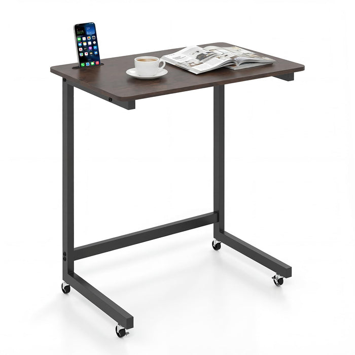 C-shaped End Table with Built-in Phone Slot and Low Profile Base Slide for Living Room Bedroom