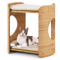 Cute Bamboo Cat Tree with Double Beds and Removable Cushions