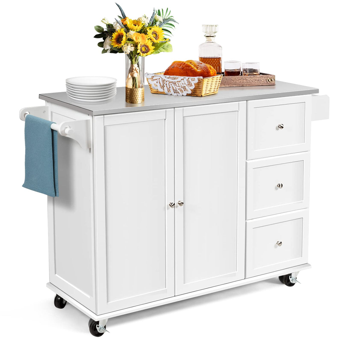 Giantex Kitchen Rolling Cart, Mobile Serving Cart, Kitchen Island Cart w/Stainless Steel Countertop