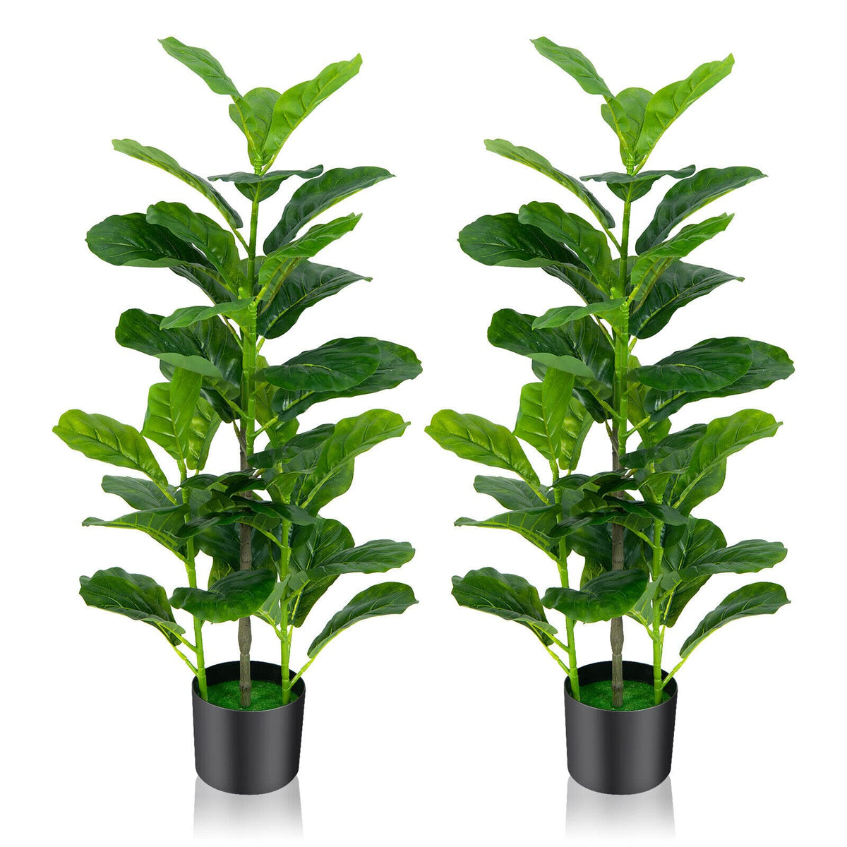 Giantex 100CM Artificial Fiddle Leaf Fig Tree, 2-Pack Faux Tree with 32 Leaves, Built-in Cement, Moss