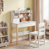 Kids Desk and Chair Set, Wooden Children Study Table with Storage Hutch