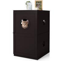 2-Tier Litter Box Enclosure, Cat House Bench W/Anti-Toppling System & Openable Door