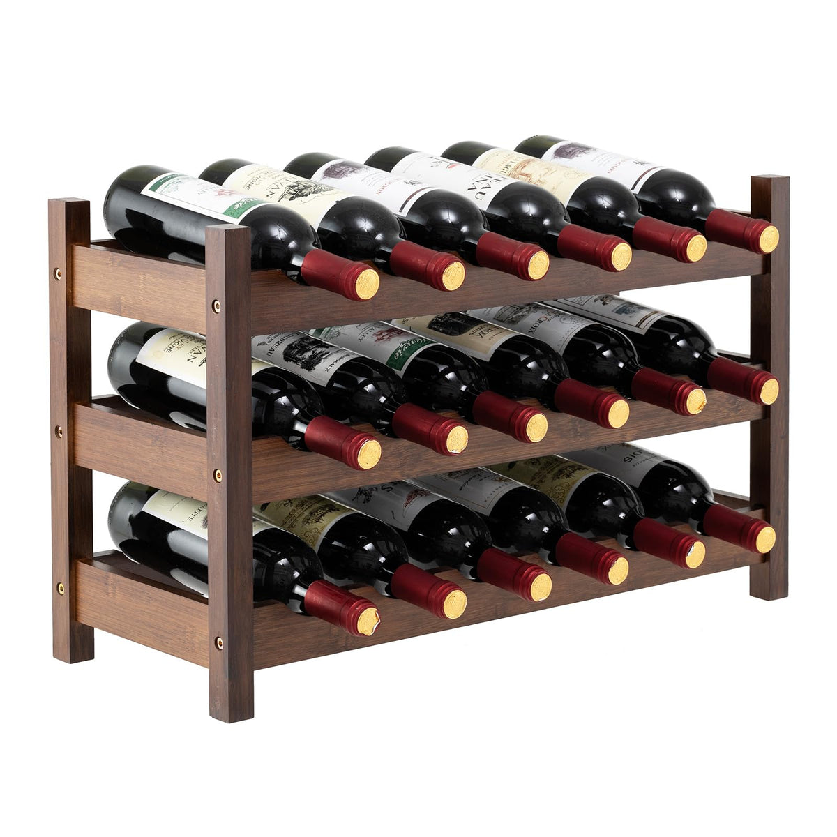 Giantex 3-Tier Bamboo Wine Rack, 18-Bottle Tabletop Wine Holder