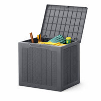 96L Outdoor Storage Box with Lockable Lid and Wicker-woven Texture