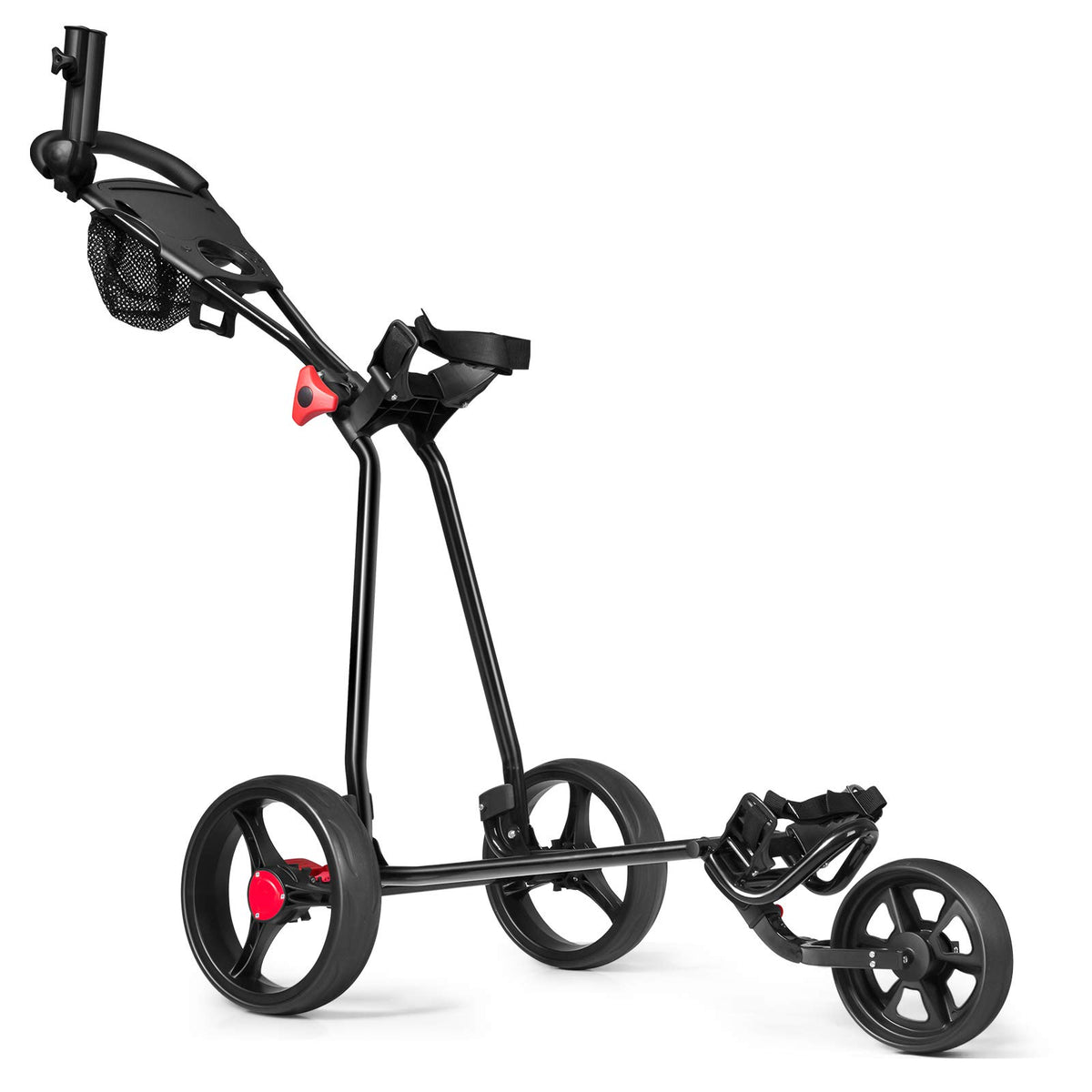 3 Wheel Golf Push Cart, Folding Collapsible Lightweight Iron Golf Pull Cart with Adjustable TPR Handle