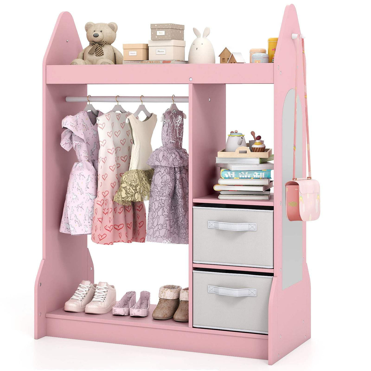 Kids Clothing Rack with Mirror and Cloth Hanger for Kids Room