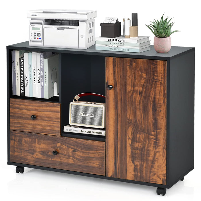 Giantex Retro Mobile Filing Storage Cabinet, Rolling Printer Stand Organizer, Wood Lateral File Organizer