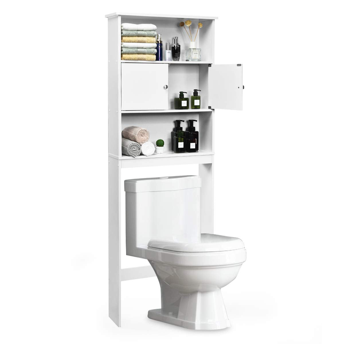 Giantex Over-The-Toilet Space Saver Storage Cabinet, Bathroom Shelf, Freestanding Wooden Tower Rack