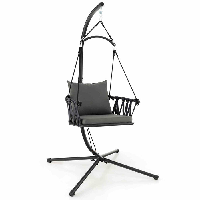 Hanging Swing Chair with Stand and Cozy Seat and Back Cushions