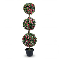 Artificial Triple Ball Rose Topiary Tree, 43.5" Faux Potted Floral Plant