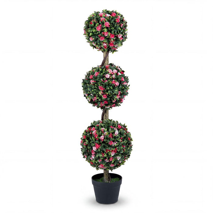 Artificial Triple Ball Rose Topiary Tree, 43.5" Faux Potted Floral Plant