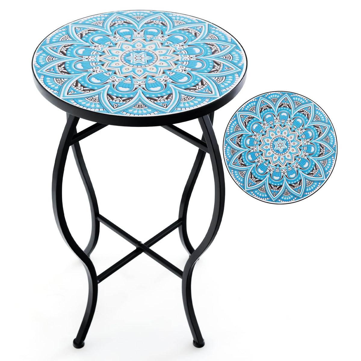 Porch Plant Stand Side Table 35cm with Ceramic Tile