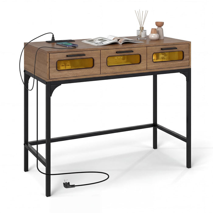 Console Table with LED Lights and Charging Station for Living Room and Hallway