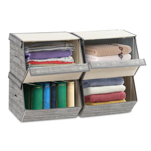 Giantex Stackable Storage Bins Set of 4, Foldable Non-woven Fabric Storage Box with Magnetic Secured Lids