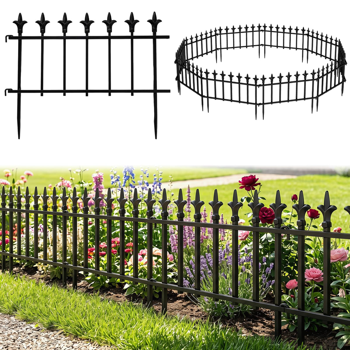 5/10-Pack Metal Garden Fence 280/560x44cm No Dig Border for Lawn Pathway