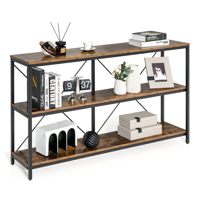 Giantex 3-Tier Rustic Console Table w/Shelves, Wood Media Entertainment Center Accent Rectangular Couch Table