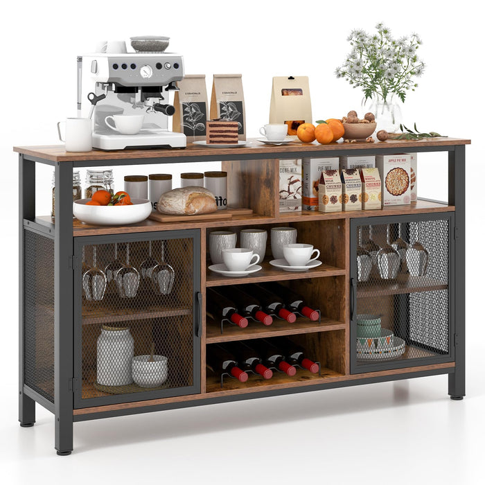Giantex Wine Bar Cabinet, 55-Inch Buffet Sideboard with Wine Racks & Wine Glass Holders