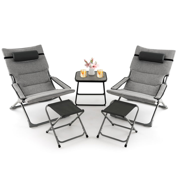 5 Piece Patio Sling Chair Set with Ottoman & Coffee Table for Garden