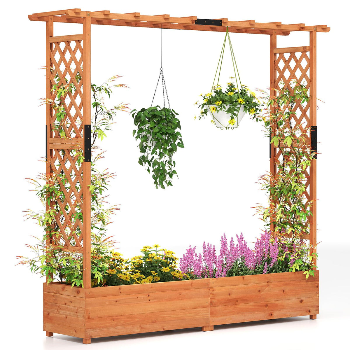 Giantex Raised Garden Bed with Trellis & Hanging Roof, 77"x17"x72"
